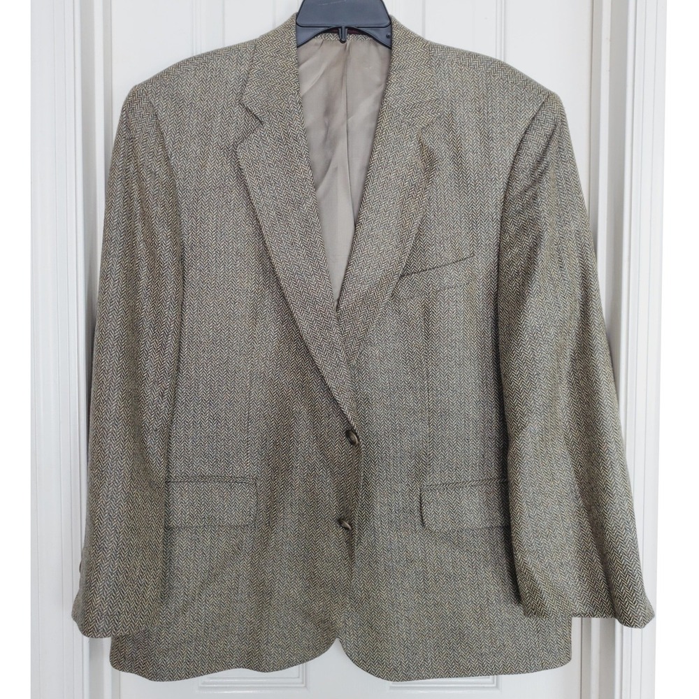 Yorkshire‎ Square Dark Academia Sport Coat Herringbone Silk Wool Blazer Mens 44S